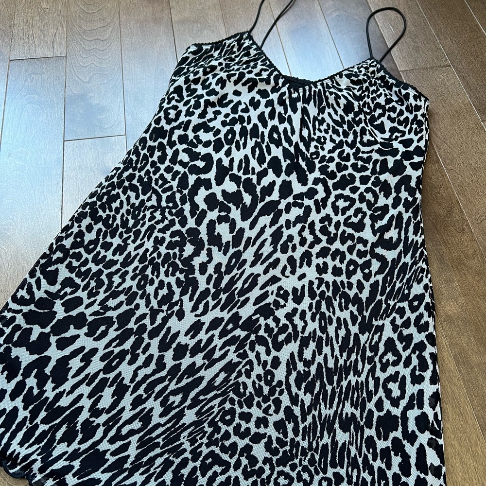 SHEIN Black & White Leopard Print Midi Slip Dress